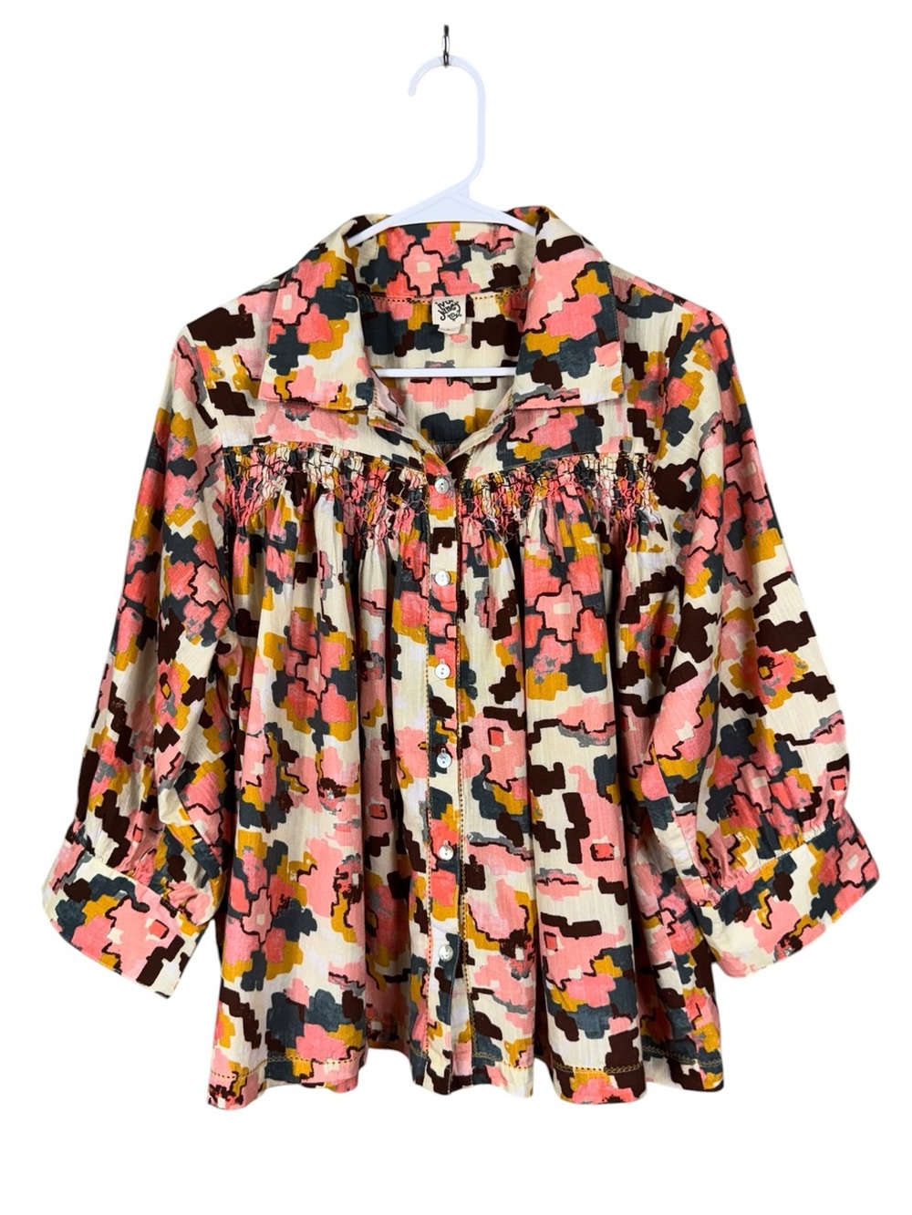 Ivy Jane Floral Peasant Blouse Top Large Cottage Prairie Boho Puff Sleeves